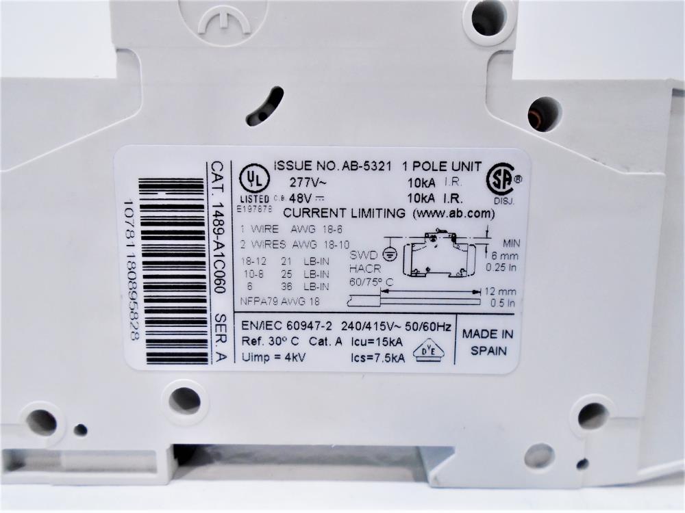 LOT of (7) Assorted Allen Bradley Circuit Breakers 1489-A 